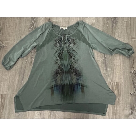 Unity World Wear Tunic Top Lace Studs Green Small Asymmetric Fairy Boho Hippie - Picture 3 of 6
